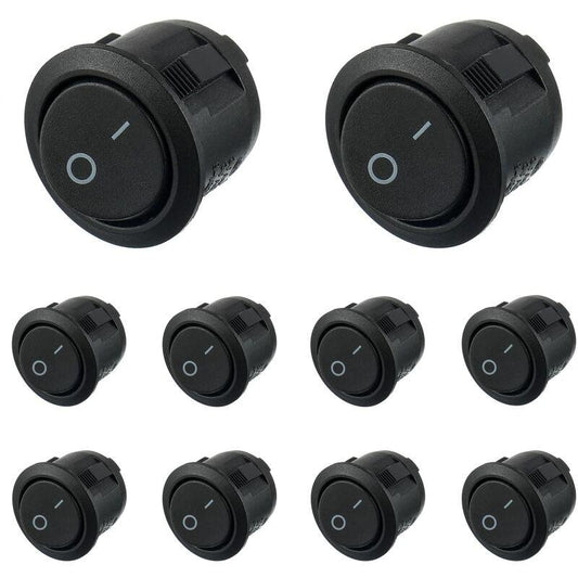 10pcs Black Round Rocker Switches On/Off 2 Pin AC 6A(250V) 10A(125V) SPST Push Button Switch for Car Boat Marine Car Truck Light Household.