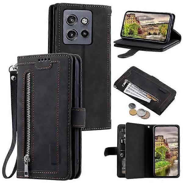 Compatible Case for Motorola Edge 50 Neo 5G / Moto S50 5G / Thinkphone 25 5G PU Leather Phone Case with Zipper Wallet 9 Card Slots Black.