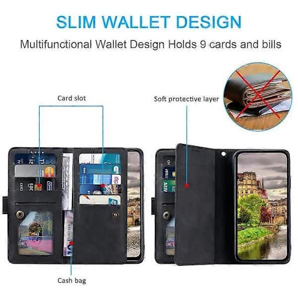 Compatible Case for Motorola Edge 50 Neo 5G / Moto S50 5G / Thinkphone 25 5G PU Leather Phone Case with Zipper Wallet 9 Card Slots Black.