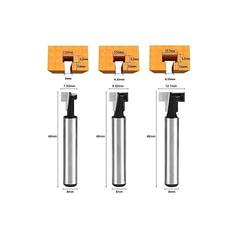 8mm T-slot Router Bit, T-Shaped Router Bits, 3pcs (7.93/9.52/12.7mm) Shank with Blade Woodworking Router Bits for Power Tools Carpentry Tools.