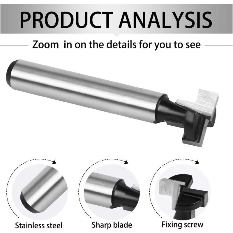 8mm T-slot Router Bit, T-Shaped Router Bits, 3pcs (7.93/9.52/12.7mm) Shank with Blade Woodworking Router Bits for Power Tools Carpentry Tools.
