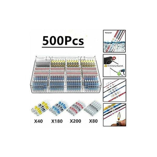 500pcs Electrical Cable Lugs Solder Heat Shrink Tubing, Maidodo Heat Shrink Tubing Solder Butt Joint Insulated Electrical Contacts Waterproof Marine Automotive.