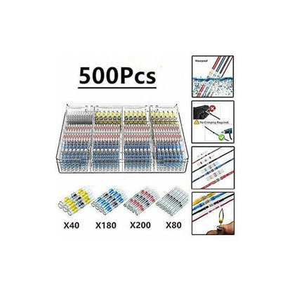 500pcs Electrical Cable Lugs Solder Heat Shrink Tubing, Maidodo Heat Shrink Tubing Solder Butt Joint Insulated Electrical Contacts Waterproof Marine Automotive.