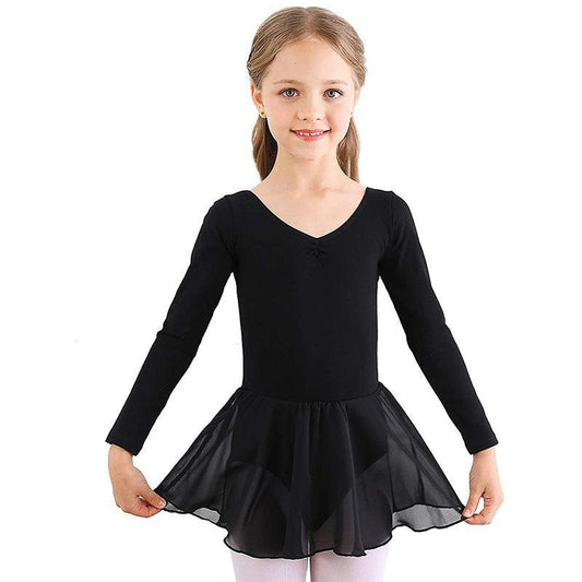 Ballet dress for girls with long sleeves and tulle skirt in black Black_jarx Black 130 cm.