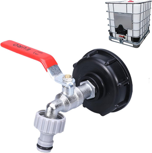 1000L Tank Faucet with Irrigation Hose Adapter, S60X6 IBC Faucet Connector, Rainwater Harvester Garden Faucet (1/2"" Plastic Adapter)