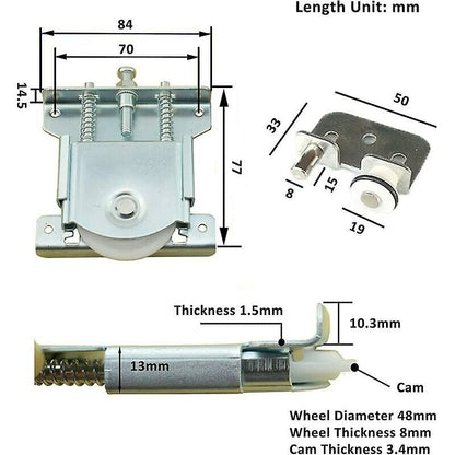 pcs Sliding Door Rollers, Sliding Door Parts for Wardrobe Door, Wheels, Rollers, Cabinet Rails, Sliding Cabinet Rollers, Load 20 kg
