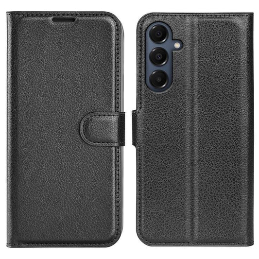 Samsung Galaxy A17 5G Litchi Texture Case with Horizontal Flip and Stand Black_max Black.