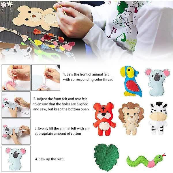 Sewing Kit for Kids, Cute Dinosaur Felt DIY Kids Felt Craft Kit, Learn to Sew Craft Materials, Children's Beginner Educational Toys, Sewing Craft Kit (di.