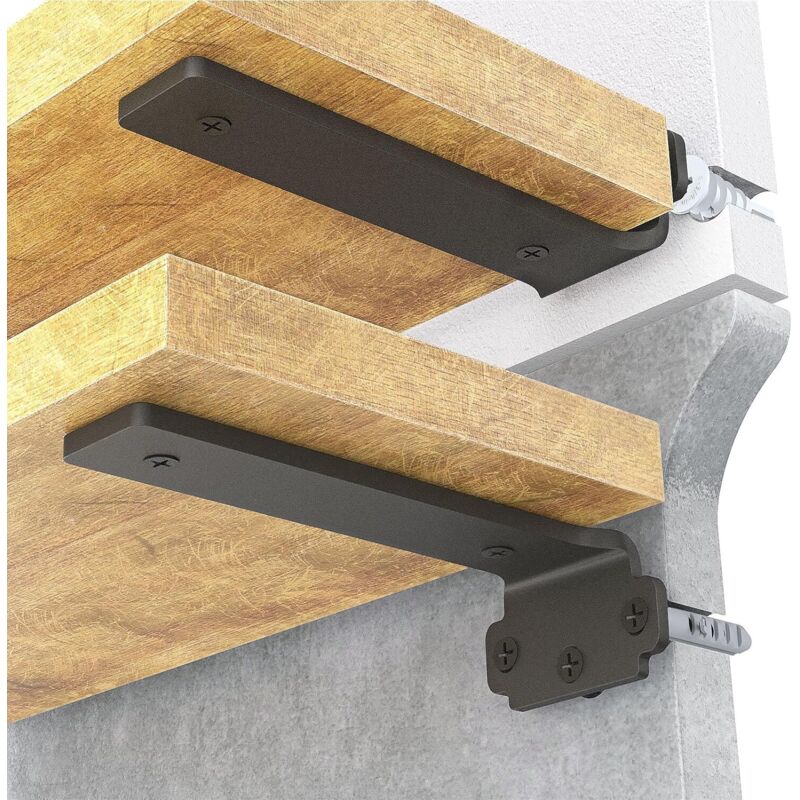 6-pack 10cm Floating Shelf Brackets, Heavy Duty Shelf Brackets for Shelves, Black Painted Metal Wall Mounted Shelf Brackets, 75kg Load Capacity