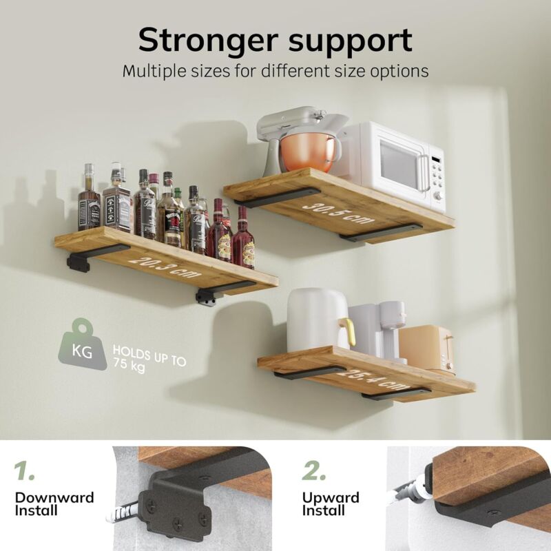 6-pack 10cm Floating Shelf Brackets, Heavy Duty Shelf Brackets for Shelves, Black Painted Metal Wall Mounted Shelf Brackets, 75kg Load Capacity