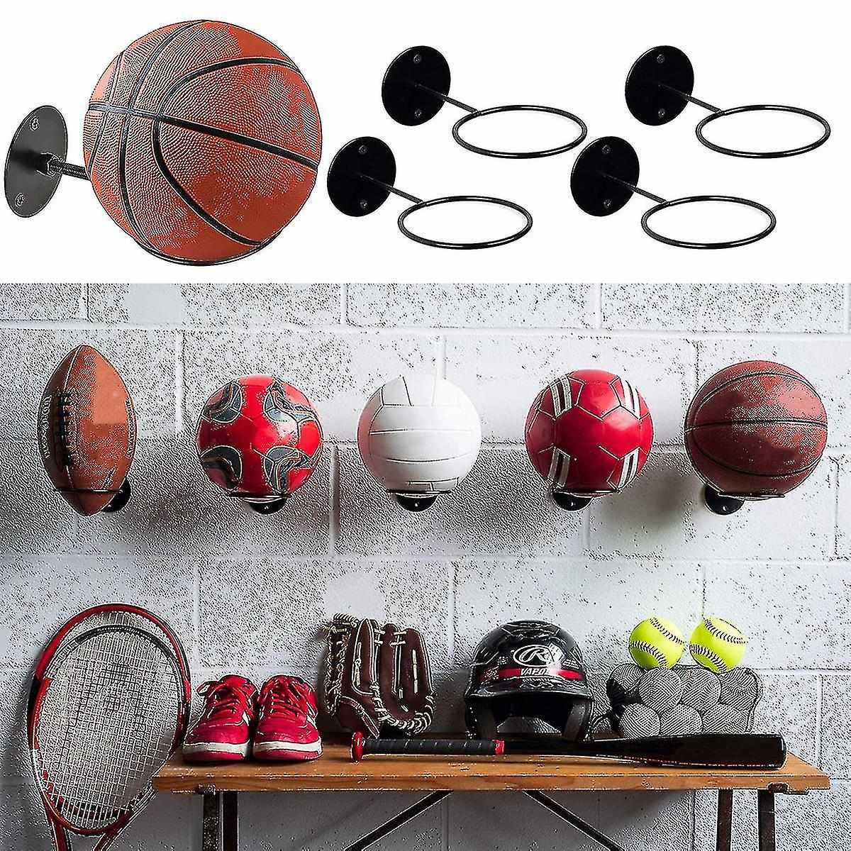 3pcs Wall Mounted Ball Rack Iron Basketball Storage Display Holder Football Rugby Hanging Rack Space Saving - Perfect Black 3pc.