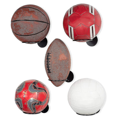 3pcs Wall Mounted Ball Rack Iron Basketball Storage Display Holder Football Rugby Hanging Rack Space Saving - Perfect Black 3pc.