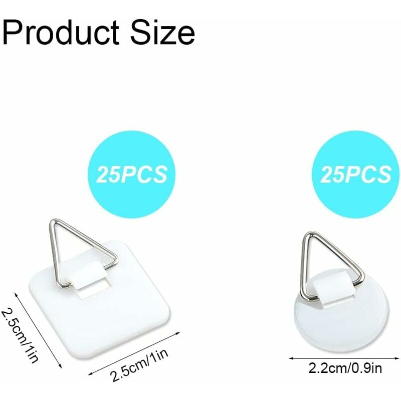 50-Pack 1"" Invisible Adhesive Hangers, Self-Adhesive Vertical Wall Plaque Hangers, Wall Plaques for Plates, Pictures, Decorative Art (White)