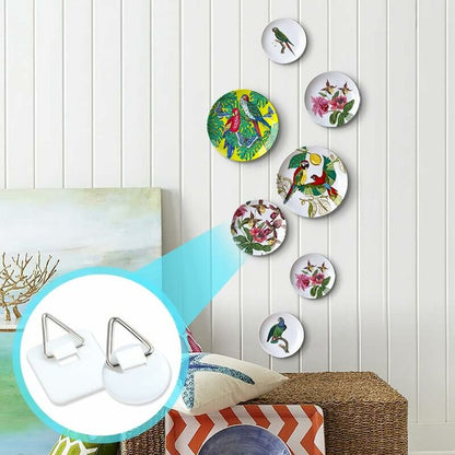 50-Pack 1"" Invisible Adhesive Hangers, Self-Adhesive Vertical Wall Plaque Hangers, Wall Plaques for Plates, Pictures, Decorative Art (White)