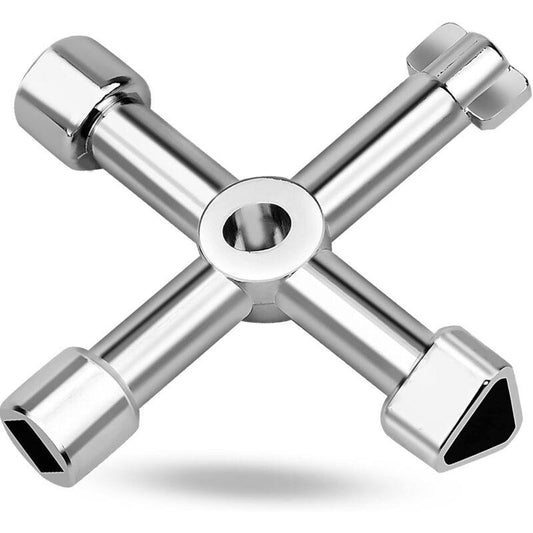 4-in-1 Universal Electrical Cabinet Wrench for Elevators and Valves Silver Multifunctional Tool Wrench.