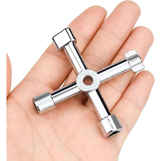 4-in-1 Universal Electrical Cabinet Wrench for Elevators and Valves Silver Multifunctional Tool Wrench.