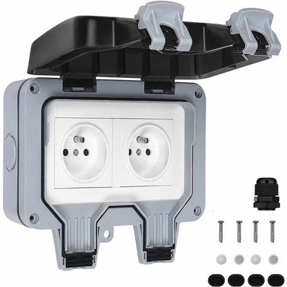 Waterproof Socket Double Outdoor Power Socket IP66 Waterproof Wall Socket 16A.