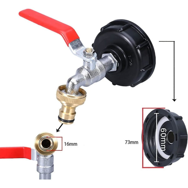1000l tank tap with garden hose adapter, S60x6 IBC tap connection