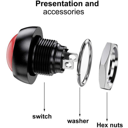 12mm Waterproof Momentary Push Button Switch SPST ON/OFF 12pcs 3A/3V-5V-9V-12V-24V-230VAC Round for Car Horn PC Table Lamp Home Doorbell.