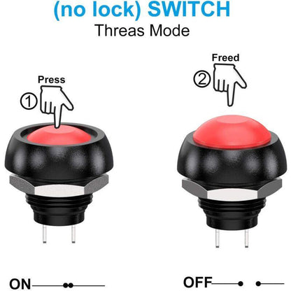 12mm Waterproof Momentary Push Button Switch SPST ON/OFF 12pcs 3A/3V-5V-9V-12V-24V-230VAC Round for Car Horn PC Table Lamp Home Doorbell.