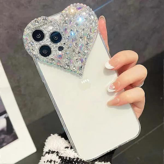 Compatible iPhone 15 Pro Max Case for Women and Girls, Luxury Bling Rhinestone 3D Diamond Love Case, Cute Pink Glitter, Sparkly Protective Case.