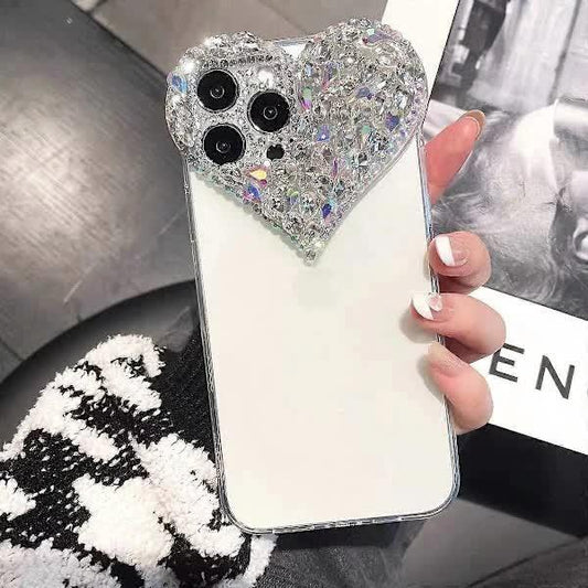 Compatible iPhone 15 Pro Max Case for Women and Girls, Luxury Bling Rhinestone 3D Diamond Love Case, Cute Pink Glitter, Sparkly Protective Case.