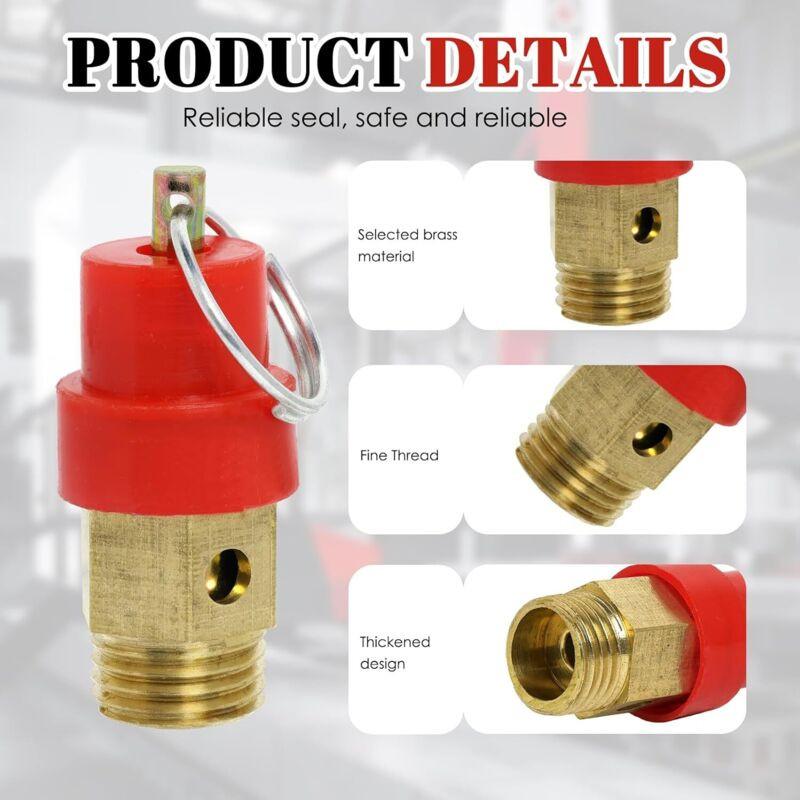 Air Compressor Safety Valve G1/4 Male Connector 115 PSI Set Pressure Red Capsule Compressor Air Pressure Safety Valve 1pc.