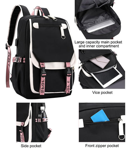 K-Pop Demon Hunters Anime School Backpack Cute Cartoon Bag for Students black_tfrf black 10