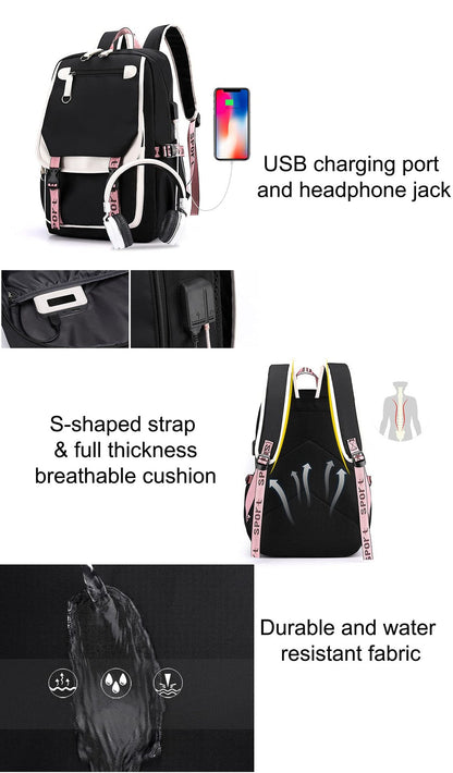 K-Pop Demon Hunters Anime School Backpack Cute Cartoon Bag for Students black_tfrf black 10