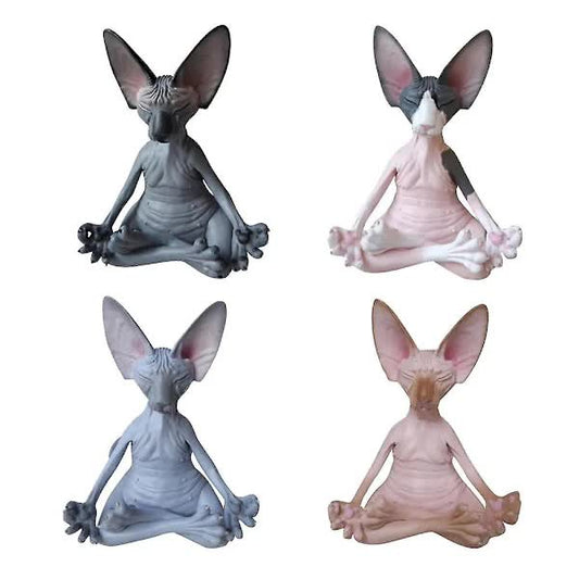 Set of 4 Meditating Cat Collectible Figurines Handmade Decorative Toys.