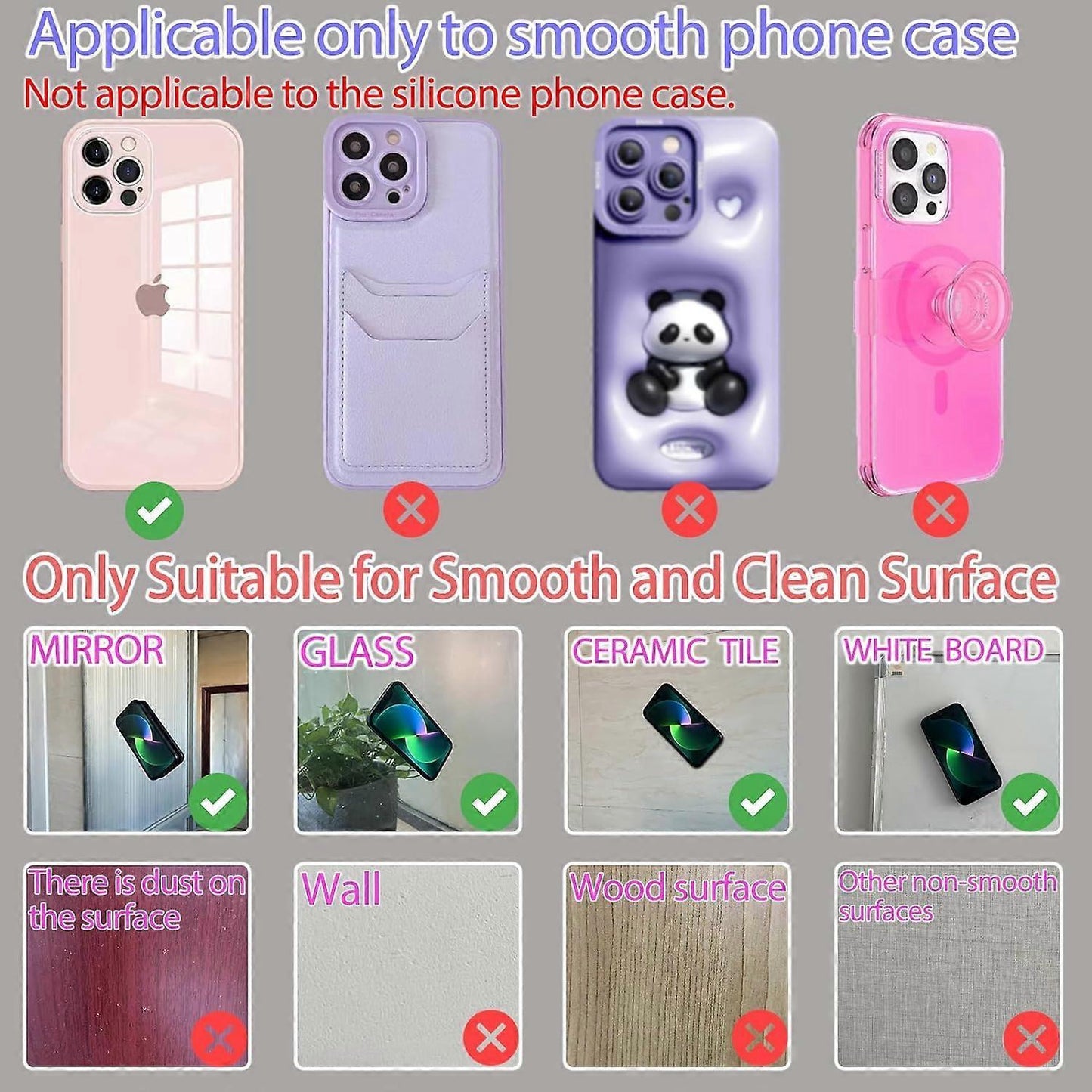 New Silicone Suction Cup Phone Case Mount Double Sided, Phone Accessory Handsfree Strong Grip Holder for Selfies and Videos White.