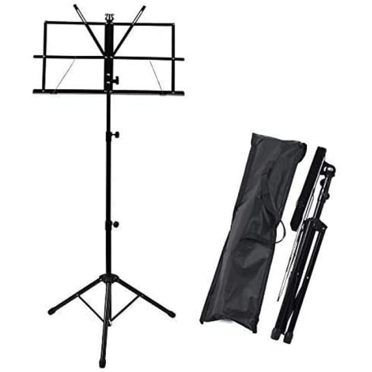 {CA}Adjustable Music Stand, Portable Foldable Metal Stand with Carrying Bag, Lightweight for Storage or Travel, Black