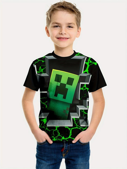 Minecraft T-shirt for boys and girls, cute pattern design, cartoon print, round neck, funny short sleeve top, casual spring summer children D 150cm.