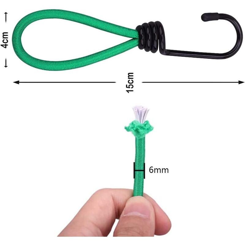 16 Pieces Rubber Straps with Hooks, Tent Rubber Hook, Camping Tent Hook Rubber Strap, for Camping, Tarpaulins, Awnings, Tents--Green.