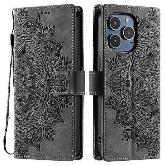 For iPhone 14 Pro Case Embossed Totem Skin Feel Wallet Leather Phone Case_yux.