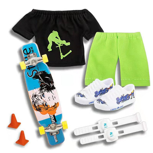 Finger Skateboard With Shoes Mini Scooter Finger Toy Set Gripboard Shoes And Pants Finger Skate Board Mini Skateboard 0.04 Black Series.