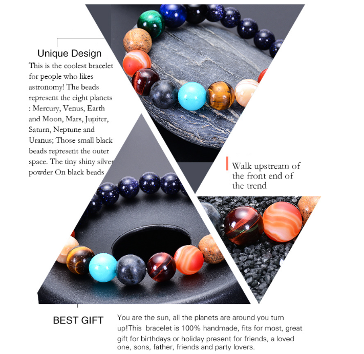 Solar System Bracelet for Men and Women, Universe Galaxy Eight Planets Guardian Star Natural Stone Beads Bracelet Gift Nine Planetsâyux Nine planets.