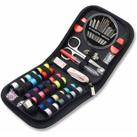 Mini Sewing Kit with 52 Sewing Accessories, 18 Thread Spools with Black Sewing Box for Beginners Kids Travelers Sewing Machine Adults Girls (Small).