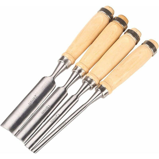 4pcs Artist Carpenter Woodcut Wood Carving Hollow Iron Woodworking Sculpture Chisel Wood Carving Chip Carpentry Mortise Crafts (6mm/12mm/18mm/24mm).