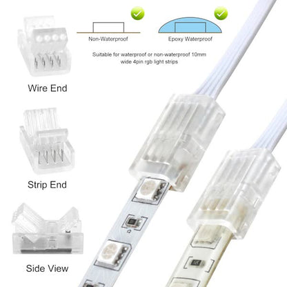 Pin 10mm RGB LED Strip Connector Kit, 5-Pack Crystal Strip Connectors with Screwdriver and 10m Cable for 10mm RGB 5050 2835 LED Strip Light