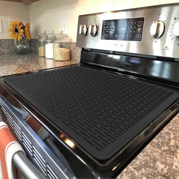 Extra Large Silicone Stove Protector Mat - Heat Resistant Protector for Electric Stove, Non-Slip Dish Mat for Kitchen Black.