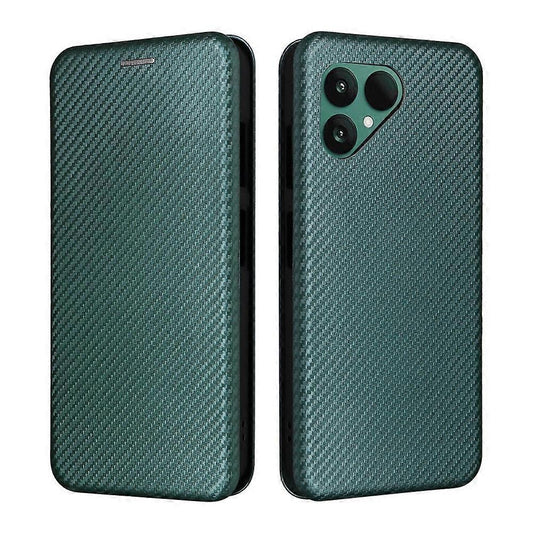 Compatible Case for Fairphone 6 with Carbon Fiber Texture, Drop-proof PU Leather Phone Cover Green.