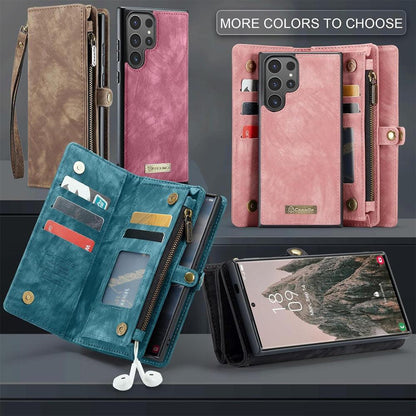 2-in-1 Detachable Wallet Case for iPhone 16 & Samsung, Retro Leather Flip Case with Card Holder & Magnetic Zipper, Dark Pink Dark Pink iPhone16 Pro Max.