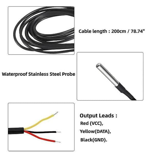 5pcs Waterproof DS18B20 Temperature Sensor, Digital Temperature Thermal Cable Temperature (-55- +125).