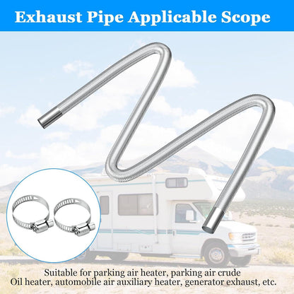 Air heater hose, 300 cm Ã 2.5 cm stainless steel exhaust pipe, parking heater pipe with 2 hose clamps, for parking heater 300CM.