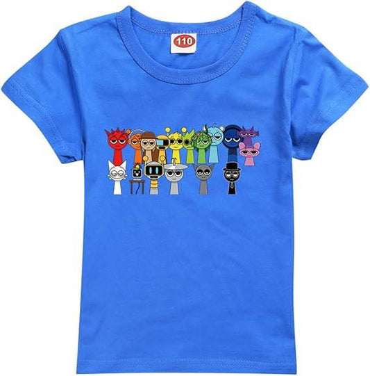 Sprunki T-shirt for boys kids Sprunki sweatshirt for fans gift figure printed toddler t-shirts Sprunki Merch Student tops Blueâmax Blue 130cm.
