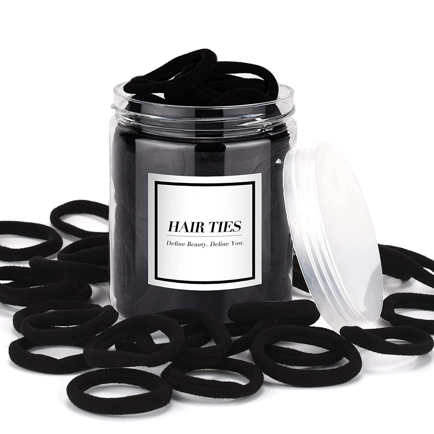 50 pcs Black Hair Ties, Seamless Cotton Ponytail Holders, Elastic Hair Bands That Don't Hurt for Thick, Heavy and Curly Hair dark