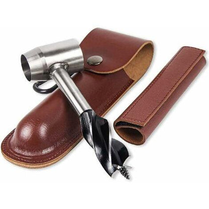 Manual drill, hand drill for woodworking with leather case for bushcraft settlers, woodworking wrench, outdoor wood drill, hole, wood plug.
