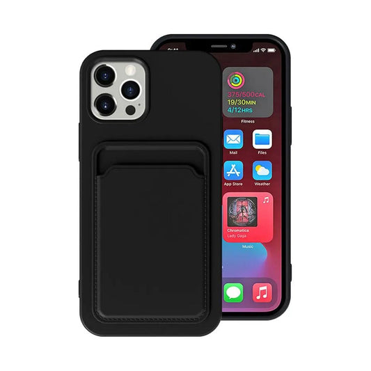 iPhone 13 Silicone Case with Card Holder - Black Black.