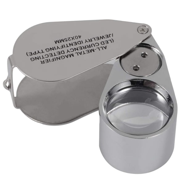 Jewelers Loupe 40X Magnification Metal Foldable Loupe with LED & UV Light.